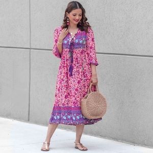 R. Vivimos Terracota print midi dress pink multi 0/2 or XS